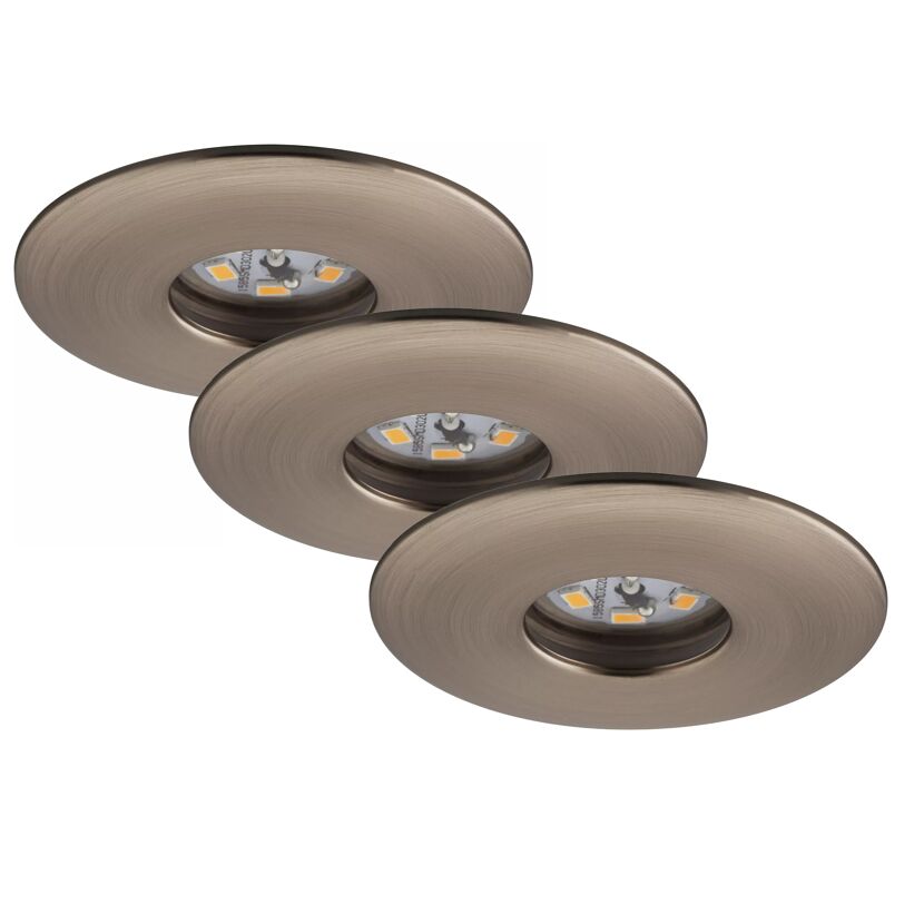 Drei nickelfarbene LED-Einbauleuchten