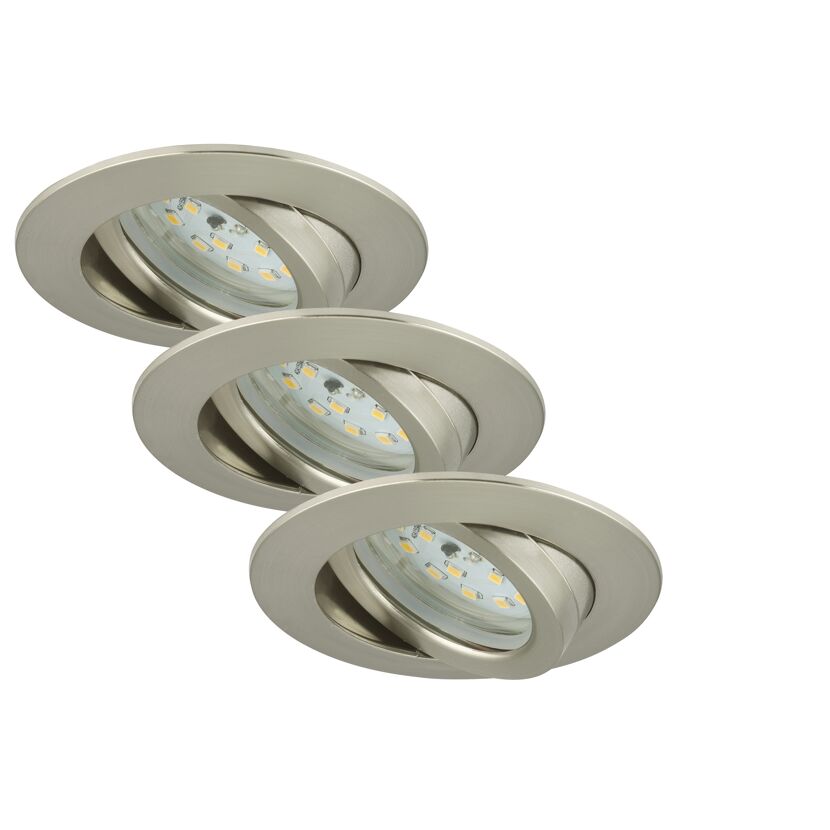 Drei LED-Einbauleuchten in Nickel