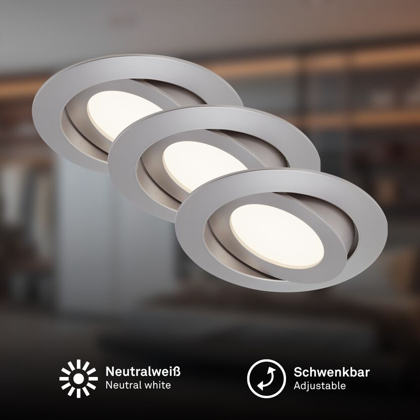 LED-Einbauleuchte 'Flat' matt-nickel 6 W, 3er-Set