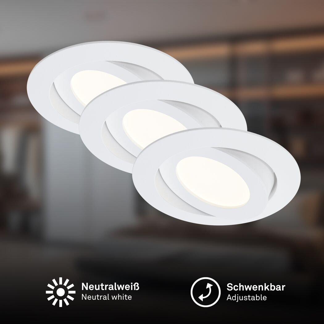 LED-Einbauleuchtenset 'Flat Move' 14,4 W 1800 lm neutralweiß Ø 10,6 cm 3 Stück