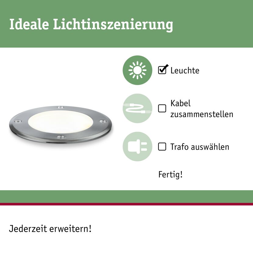 Bodeneinbauleuchte 'Plug & Shine' Metall chromfarben 6 W Ø 14 cm