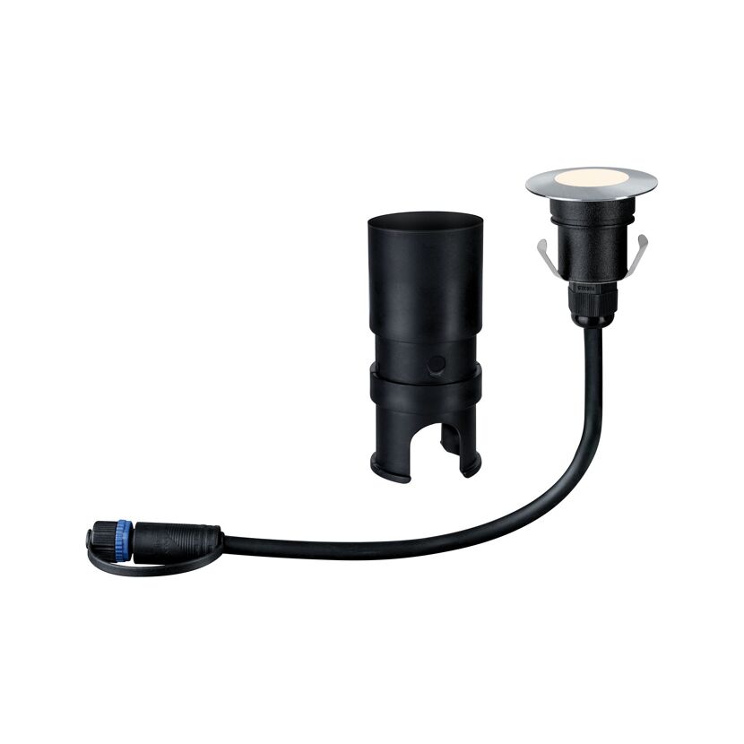 Silberne Bodenleuchte mit Anschlusskabel und Stecker