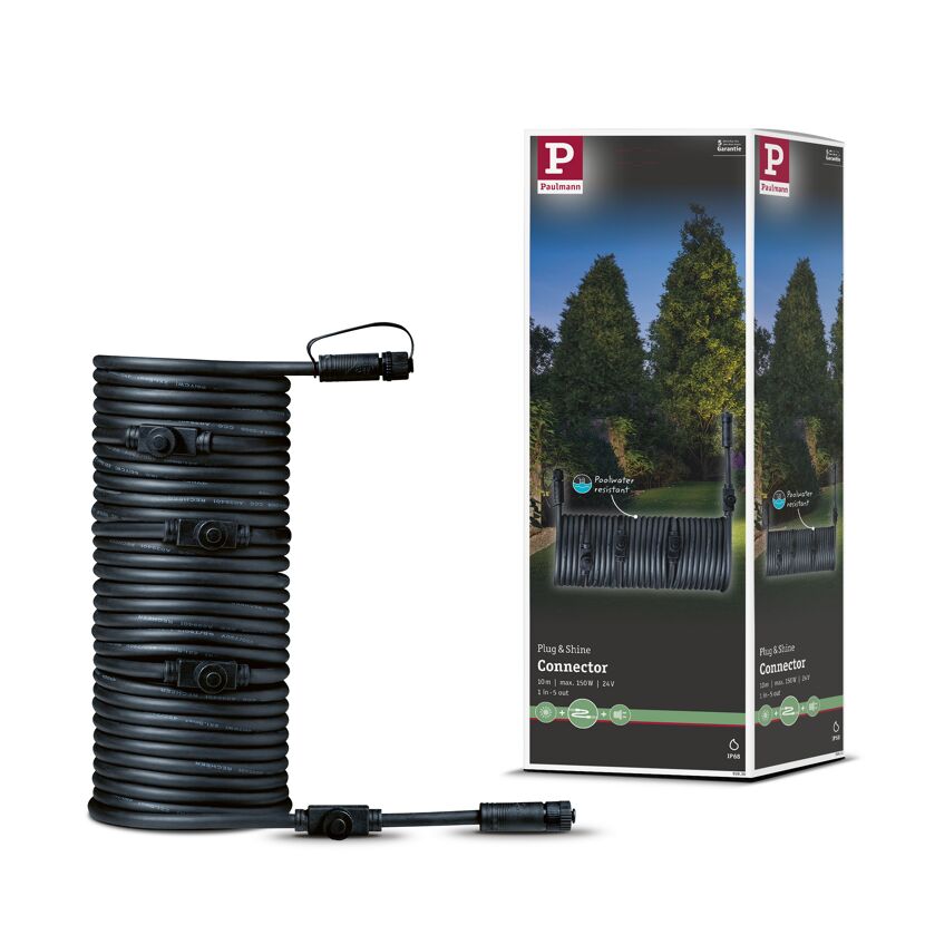Verbindungskabel 'Plug & Shine' 10 m 5 Ausgänge schwarz