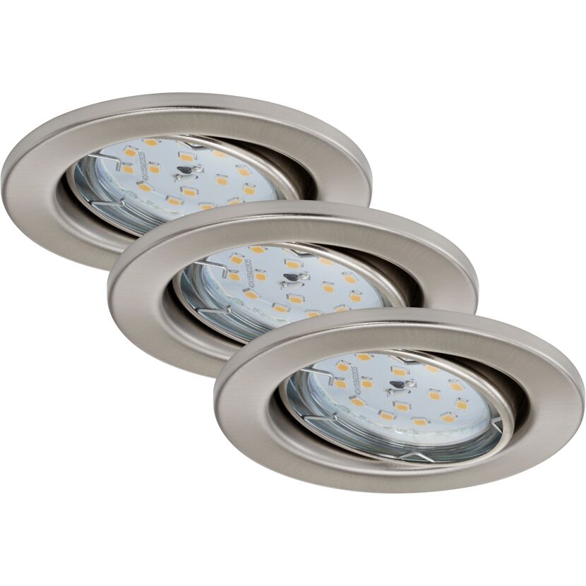 Drei LED-Einbaustrahler in Matt-Nickel