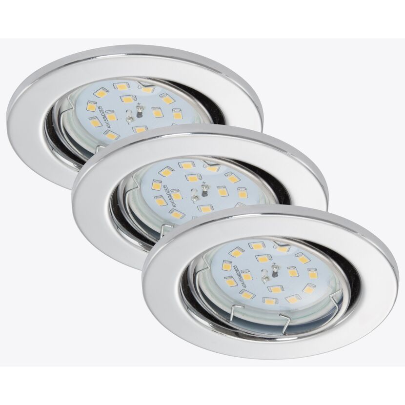 Drei LED-Einbaustrahler chrom