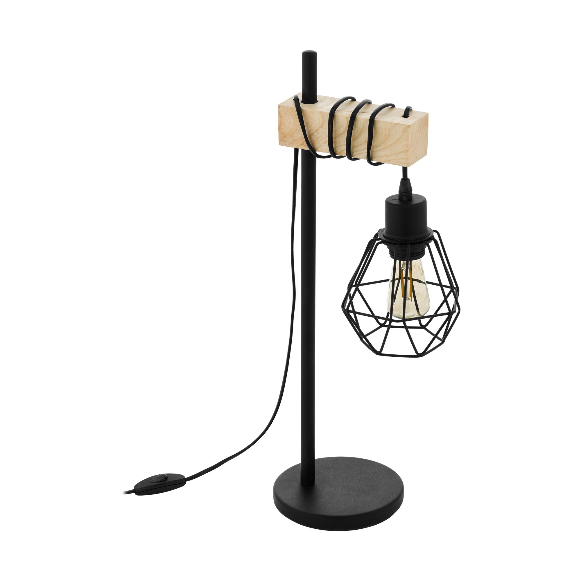 Schwarze Tischleuchte Townshend 5 mit Holzdetail