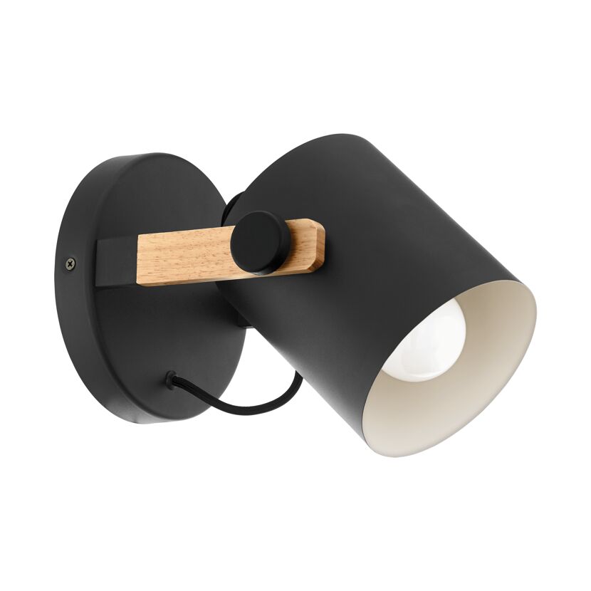 Schwarze Wandleuchte mit Holzgriff