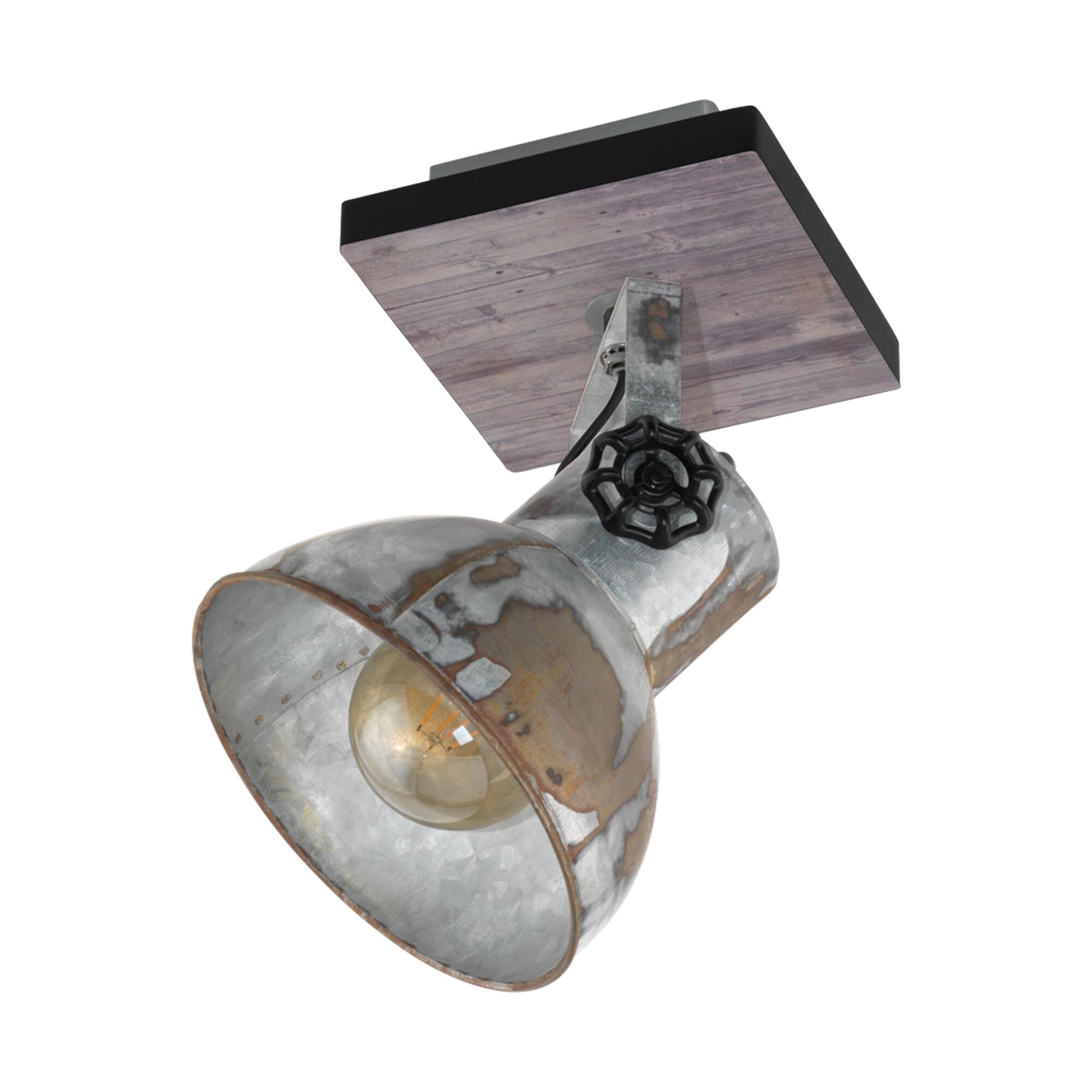 Rostiger Deckenstrahler mit Holzelement