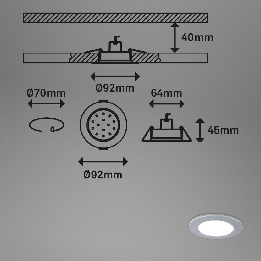 LED-Einbauleuchte 4,8 W Ø 9,2 cm 3 Stück chromfarben