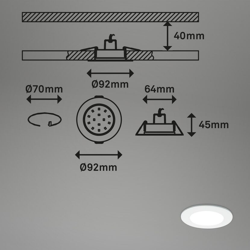 LED-Einbauleuchte 4,8 W Ø 9,2 cm 3 Stück weiß