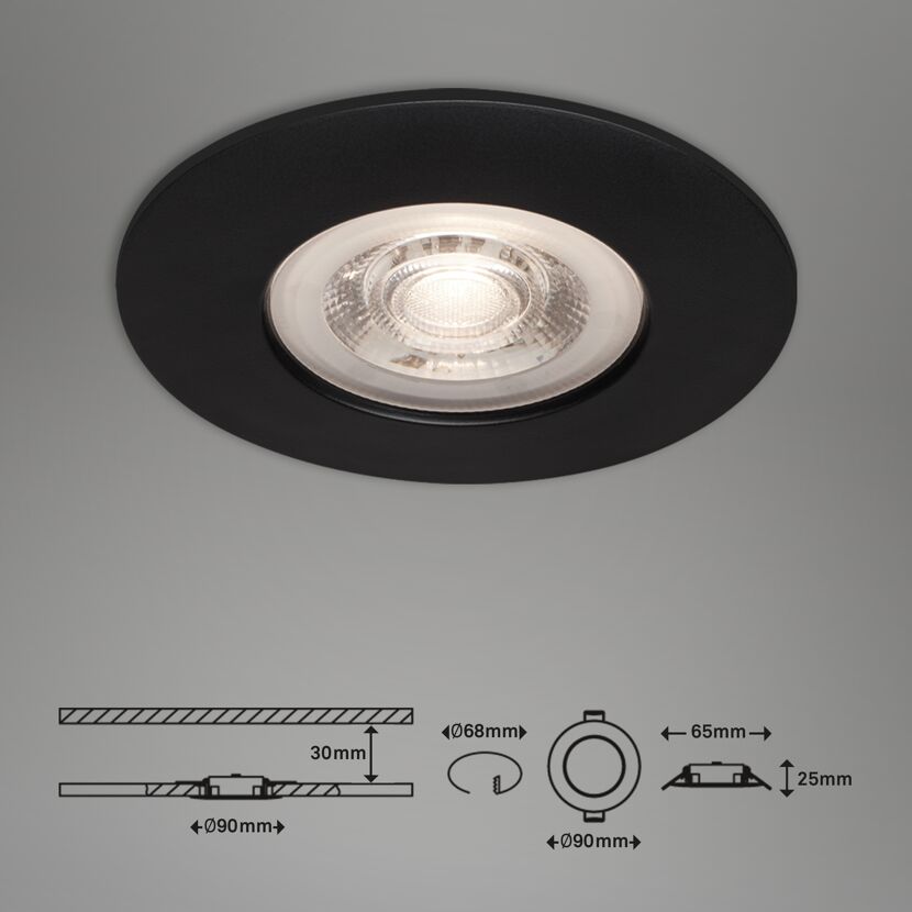 LED-Einbauleuchte 4,9 W dimmbar Ø 9 cm 3 Stück mattschwarz