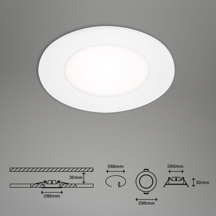 LED-Einbauleuchte 3 W Ø 8,6 cm 3 Stück weiß