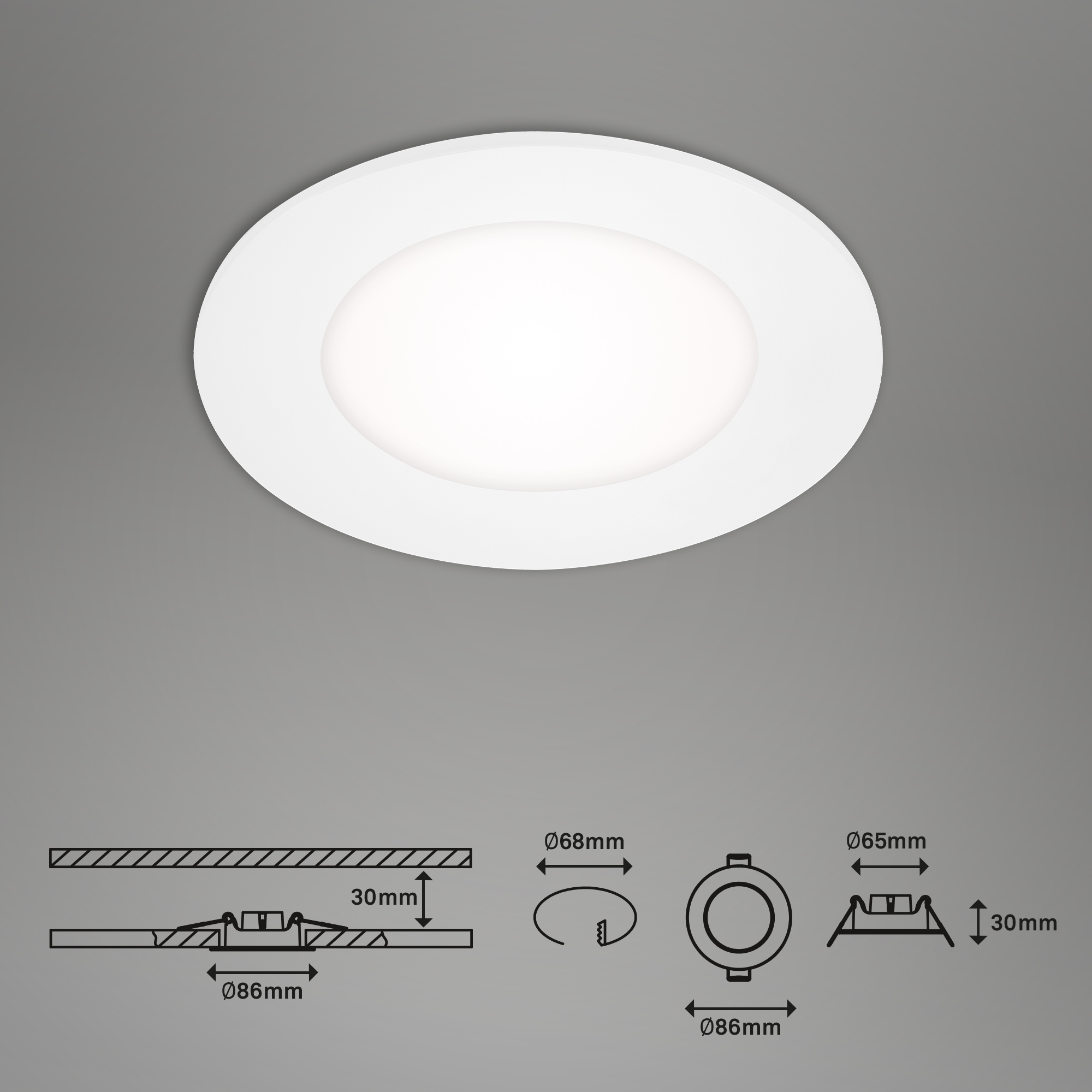LED-Einbauleuchte 3 W Ø 8,6 cm 3 Stück weiß + product picture
