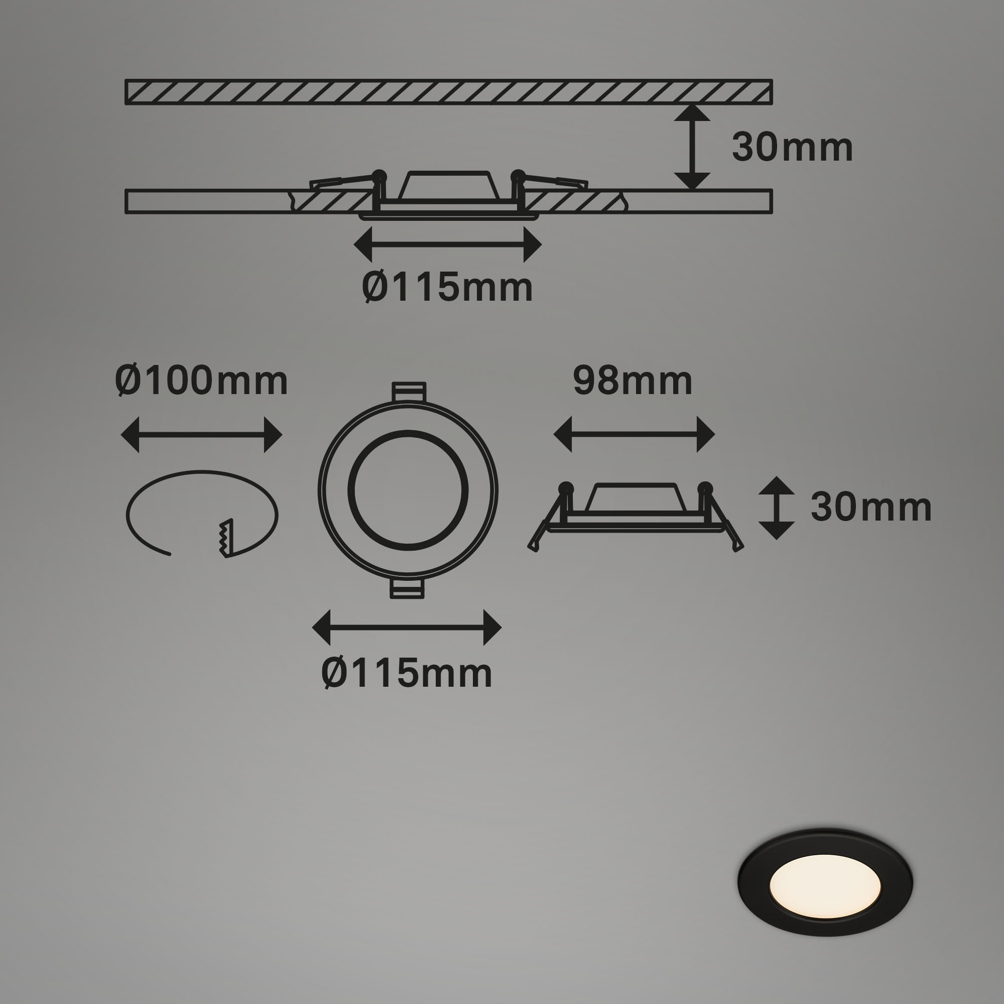 LED-Einbauleuchte 6 W Ø 11,5 cm 1 Stück mattschwarz + product picture
