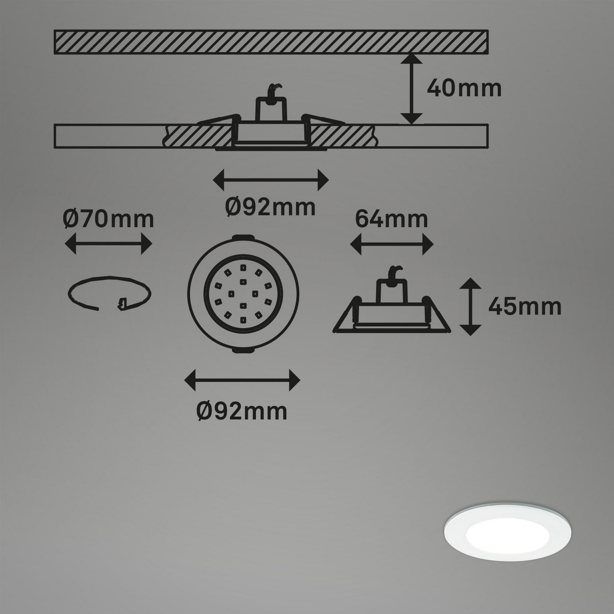 LED-Einbauleuchte IP 65 4,8 W Ø 9,2 cm 3 Stück weiß + product picture