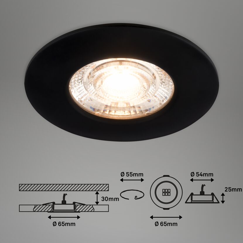 LED-Einbauleuchte 3,6 W Ø 6,5 cm 3 Stück schwarz