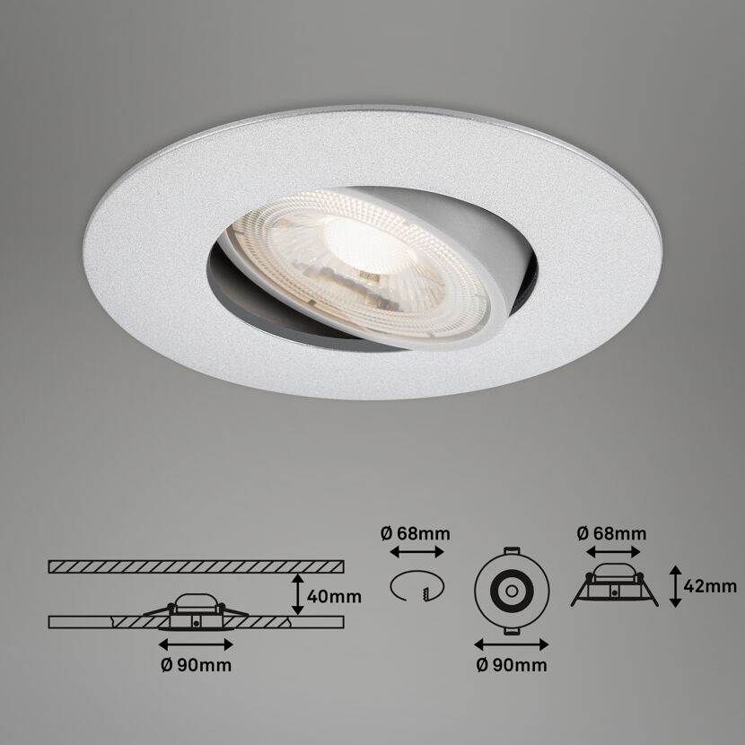 LED-Einbauleuchte 4,9 W Ø 9 cm 3 Stück chromfarben