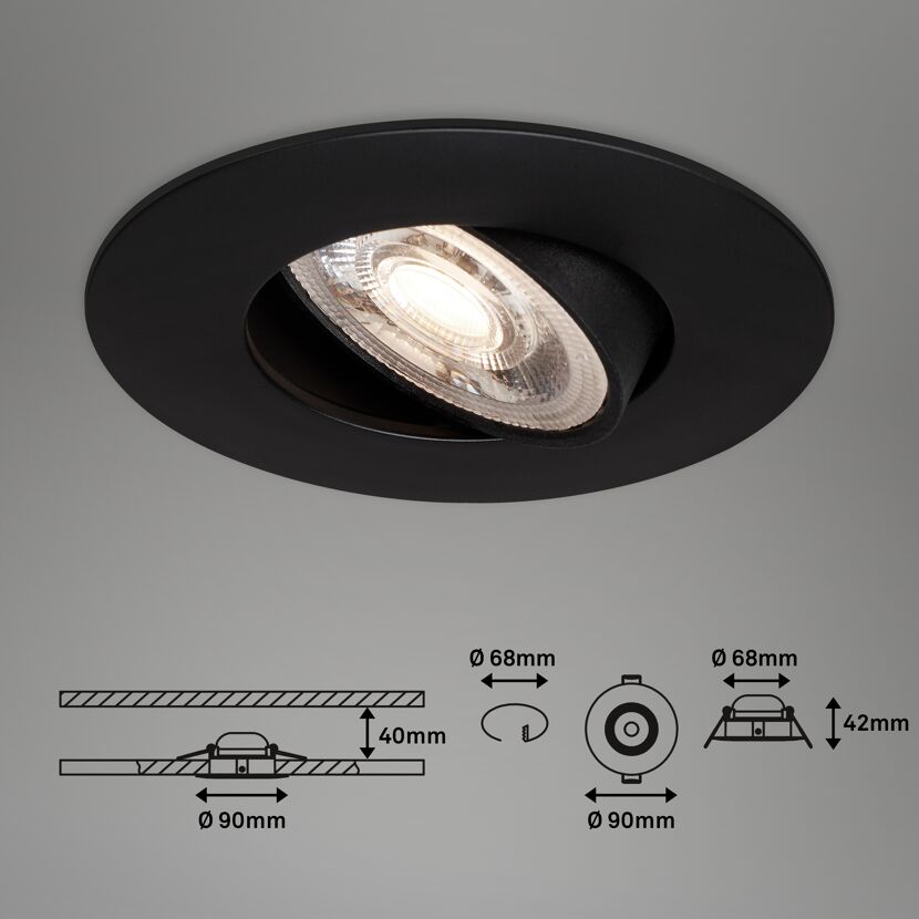 LED-Einbauleuchte 4,9 W Ø 9 cm 3 Stück schwarz