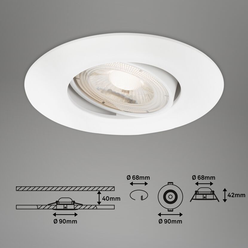 LED-Einbauleuchte 4,9 W Ø 9 cm 3 Stück weiß