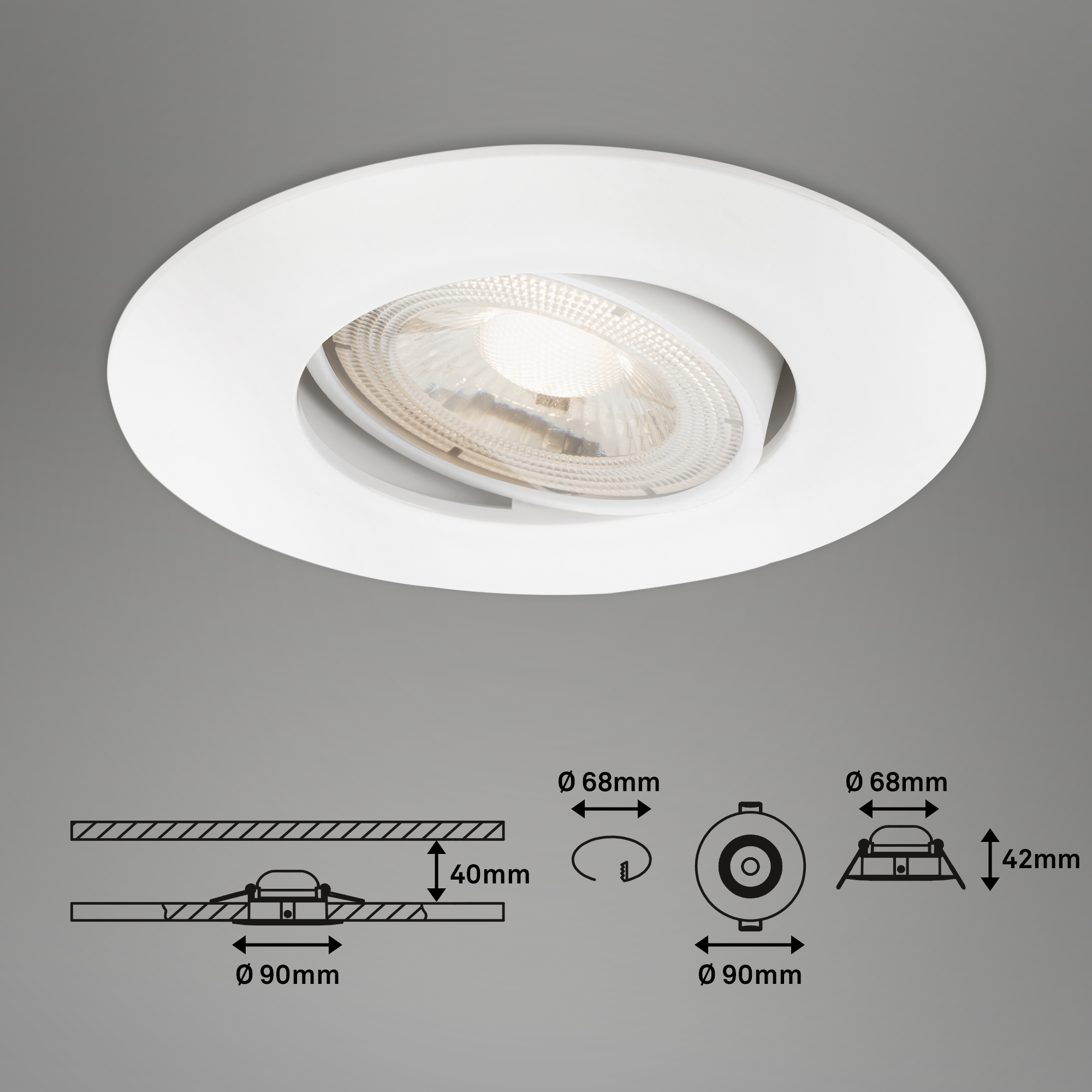LED-Einbauleuchte 4,9 W Ø 9 cm 3 Stück weiß + product picture
