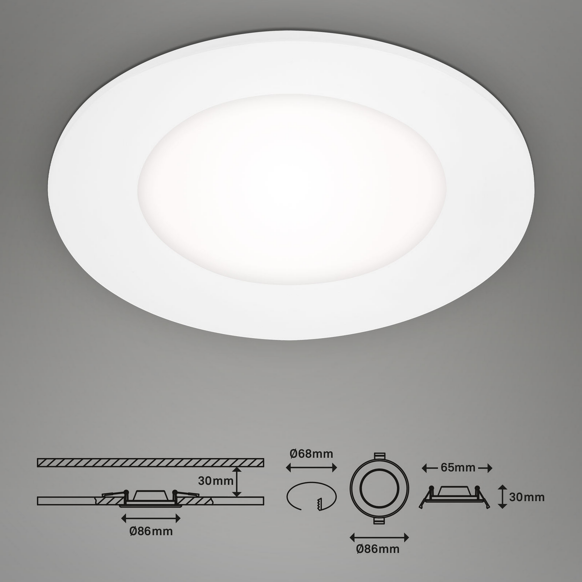 LED-Einbauleuchte IP 65 3 W Ø 8,6 cm 3 Stück weiß + product picture
