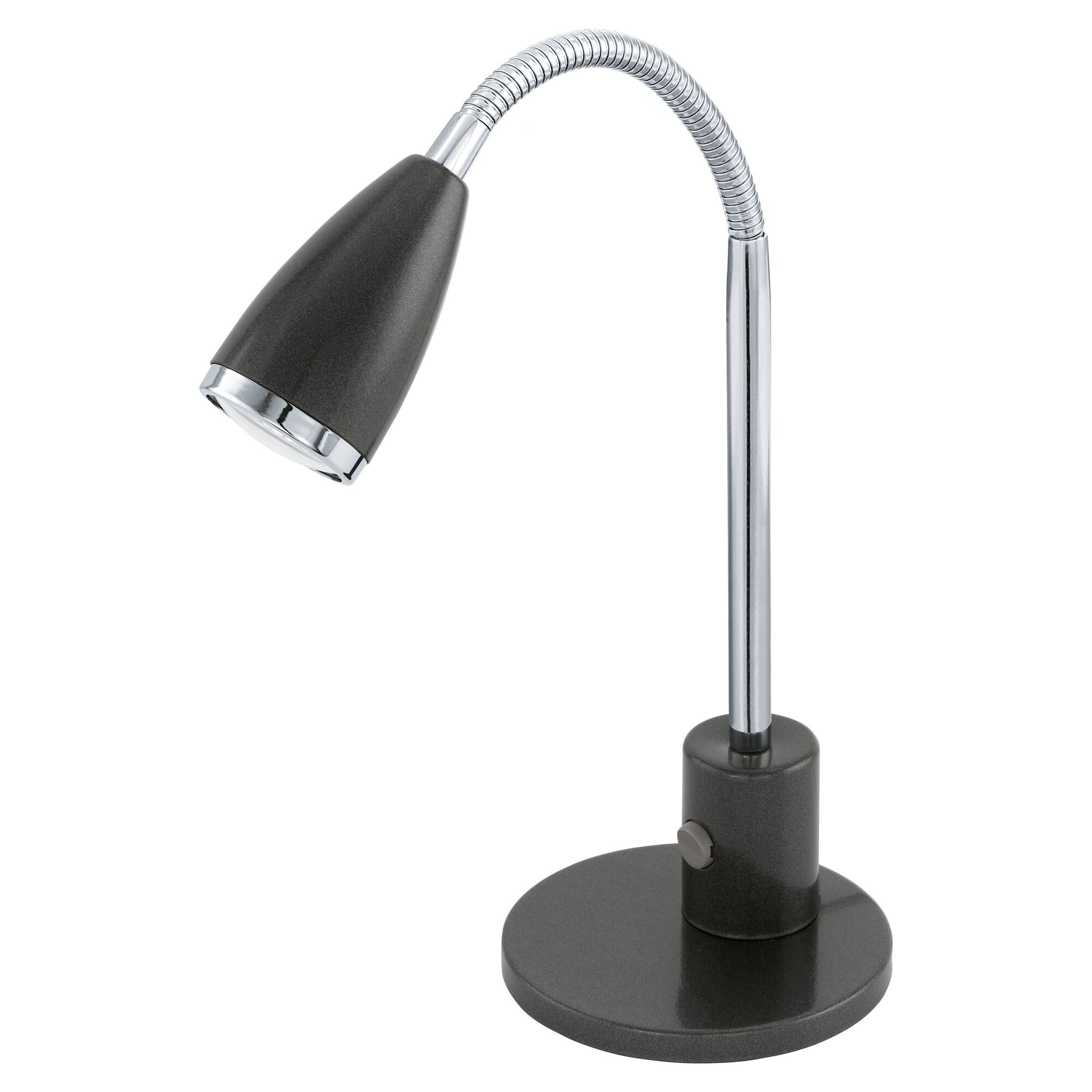 Schwarze LED-Tischleuchte mit flexiblem Arm.