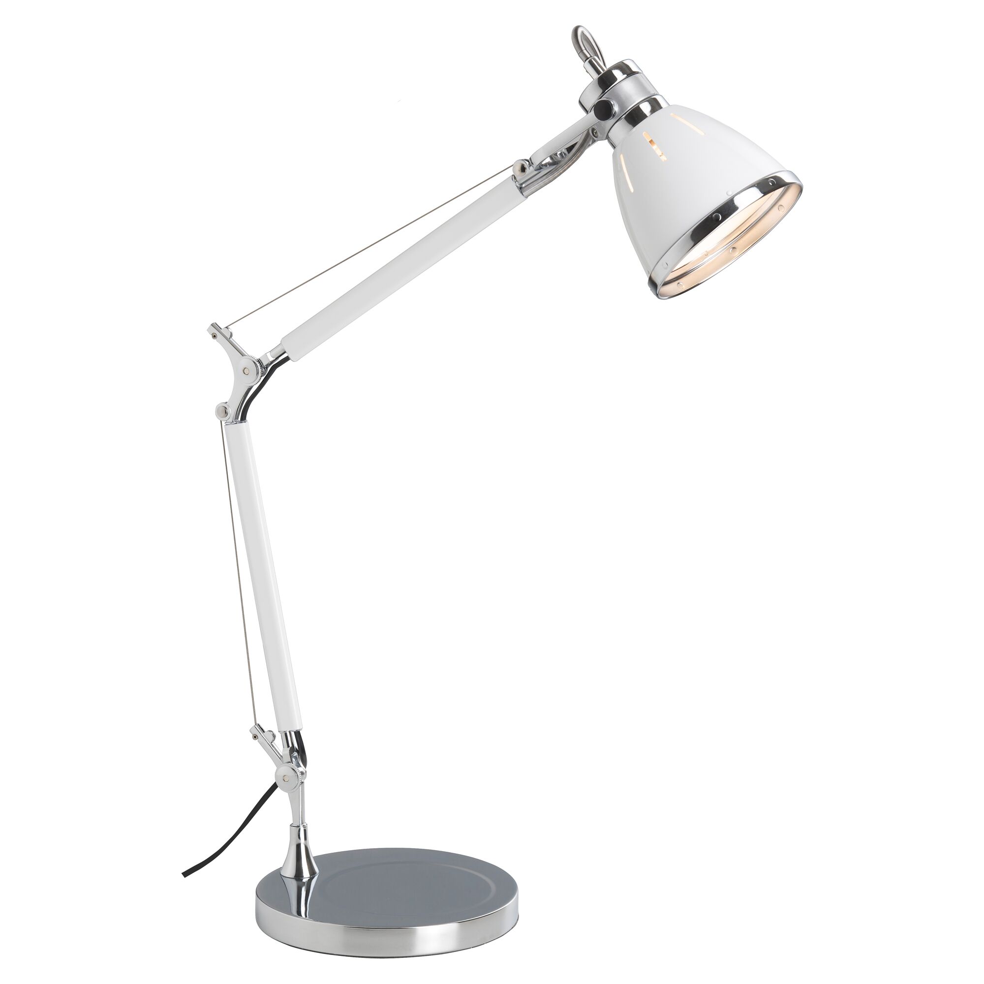 Weiße Tischleuchte Octavia mit Chromdetails