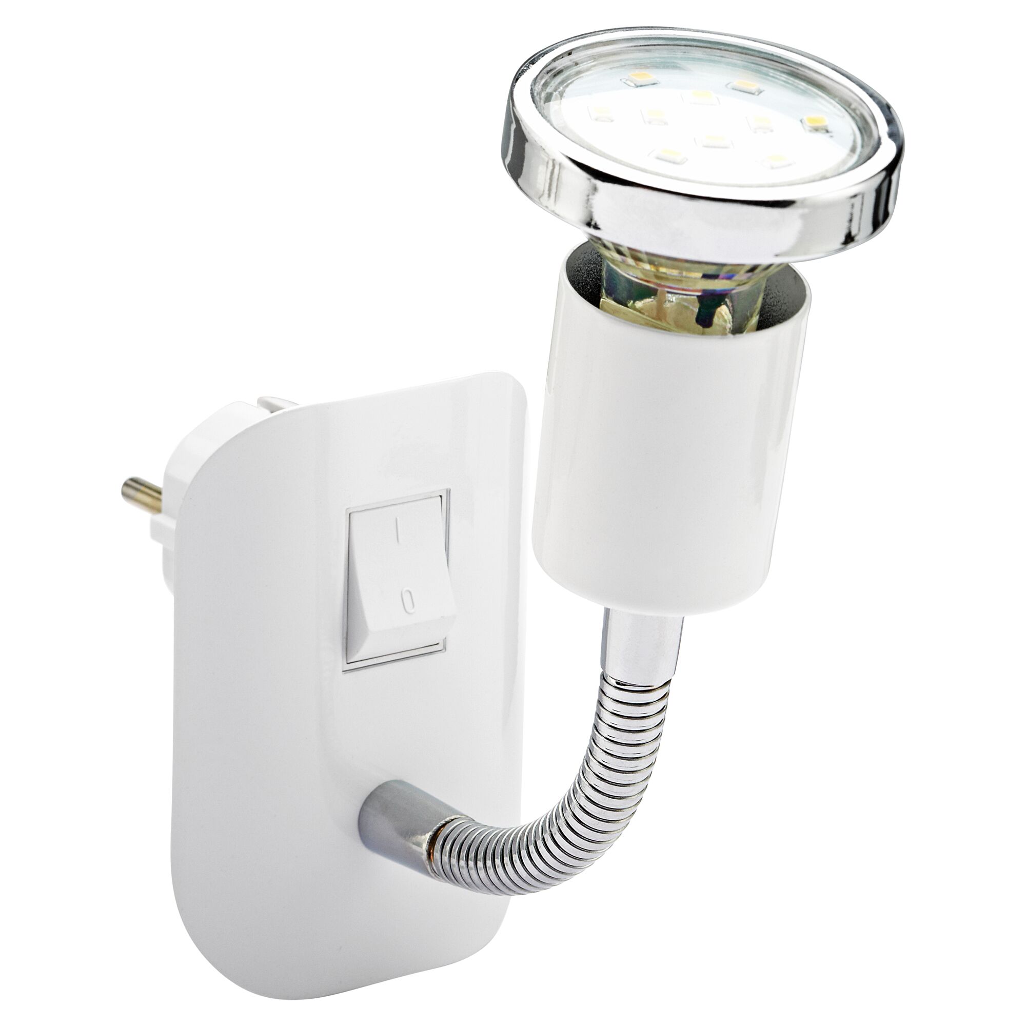 Weißer LED-Steckerspot mit flexiblem Arm