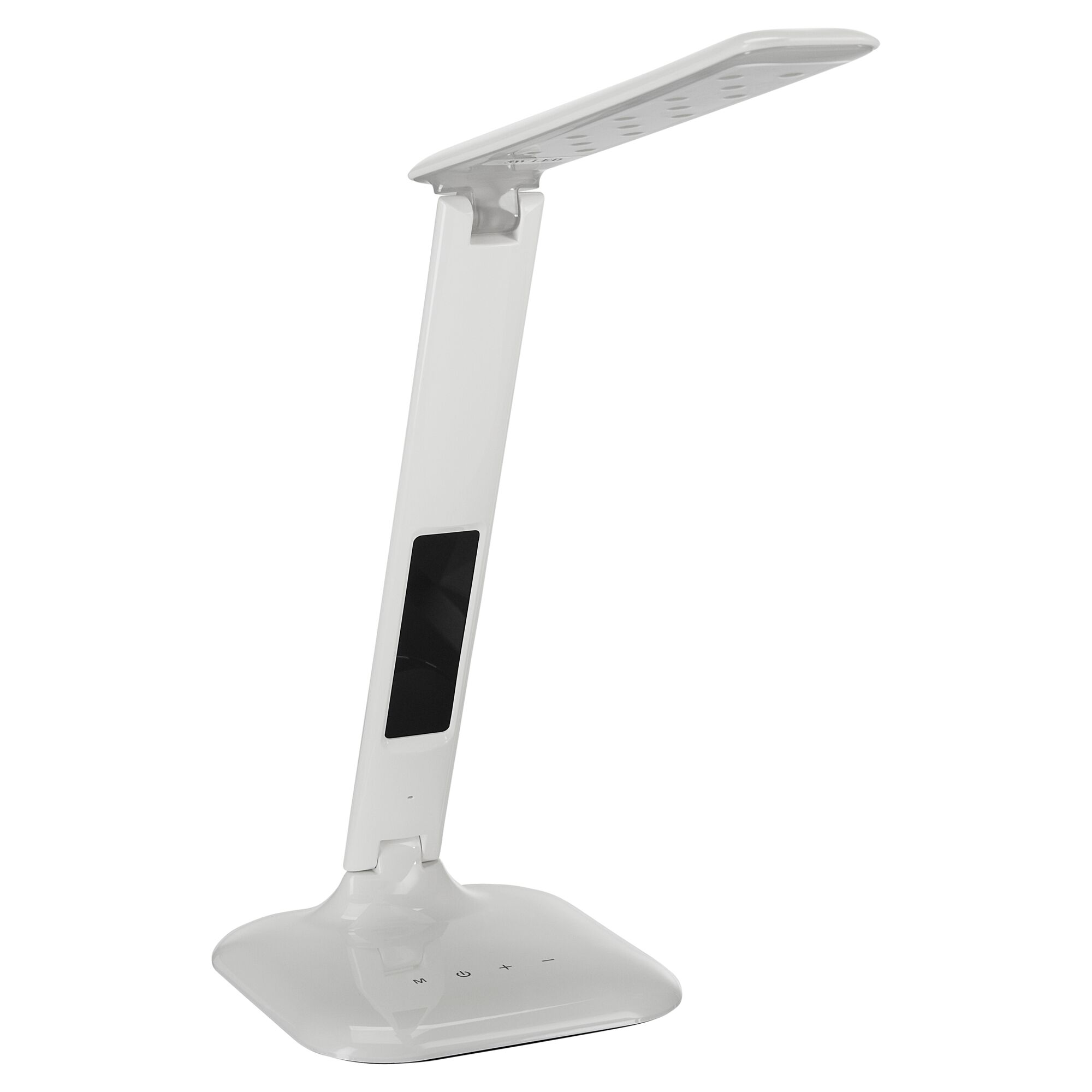 Weiße LED-Tischleuchte Glenn mit rechteckigem Fuß und Touch-Bedienfeld