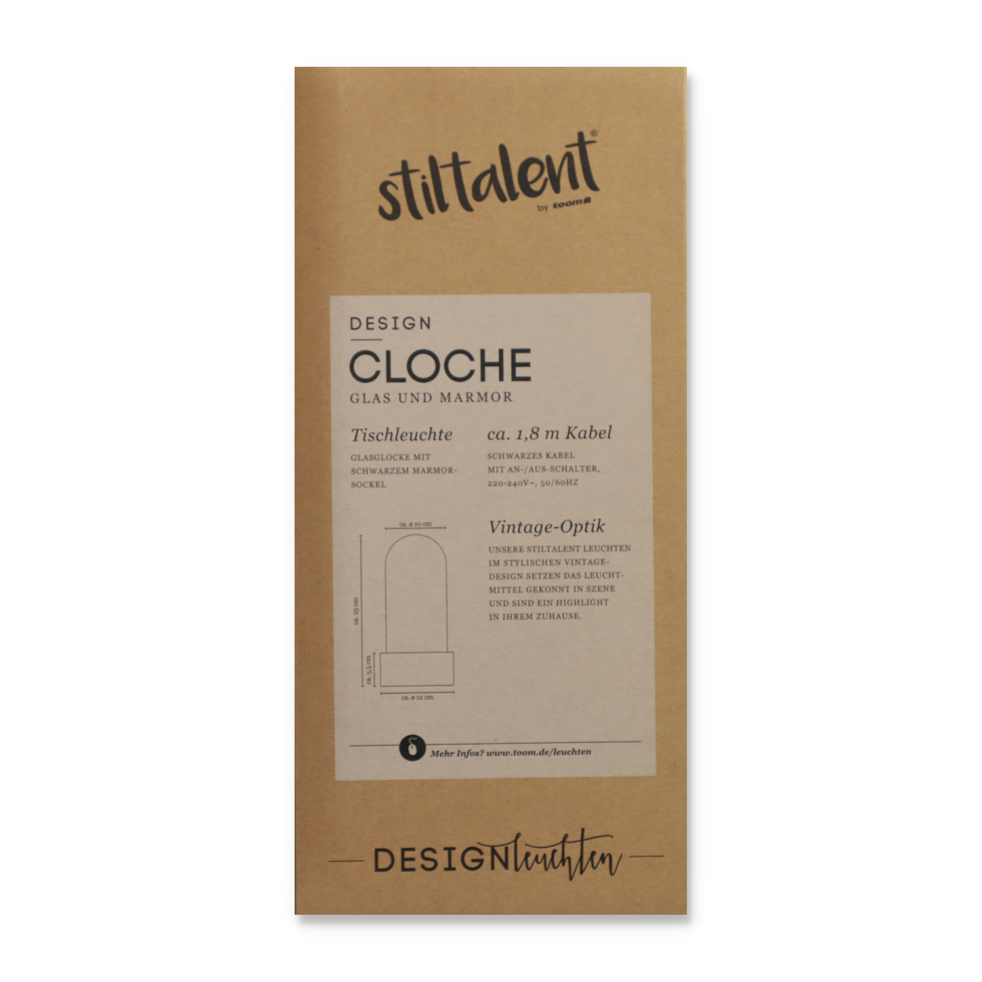 Stiltalent by toom® Tischleuchte 'Cloche' schwarz/transparent Ø 12 cm + product picture