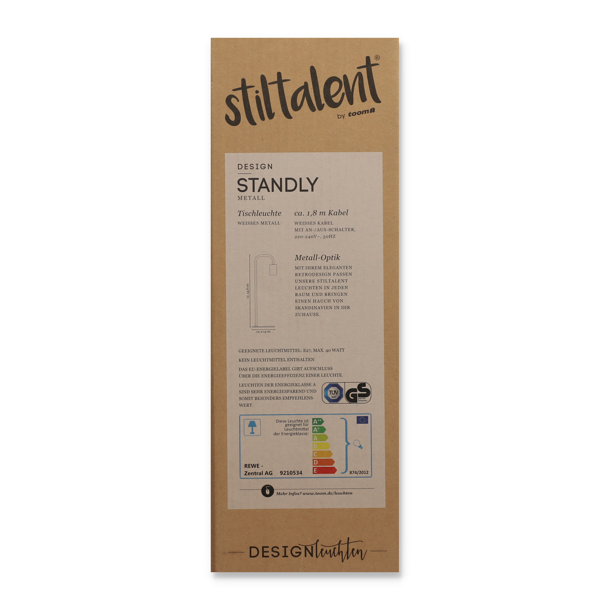Stiltalent by toom® Tischleuchte 'Standly' weiß 44,8 cm + product picture
