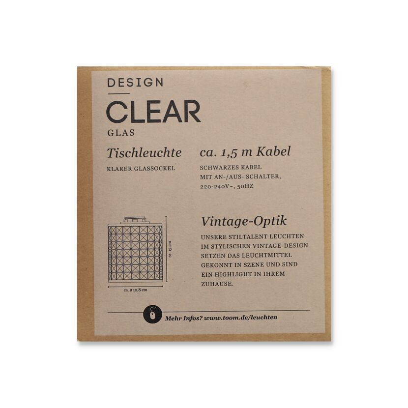 Stiltalent by toom® Tischleuchte 'Clear' transparent Ø 10,8 cm