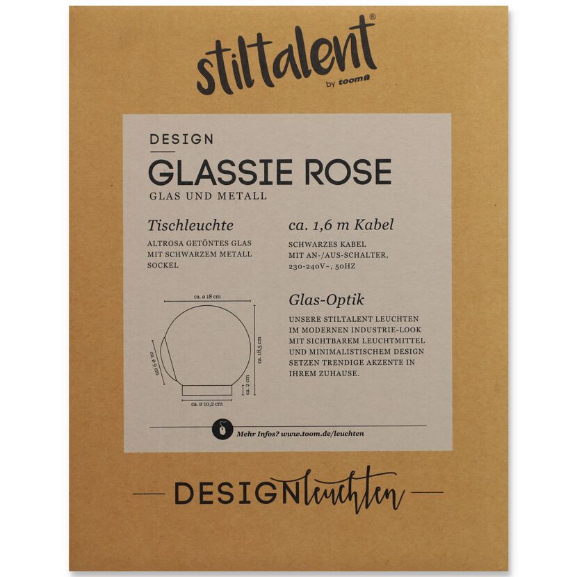 Stiltalent by toom® Tischleuchte 'Glassie Rose' rosa Ø 18 cm