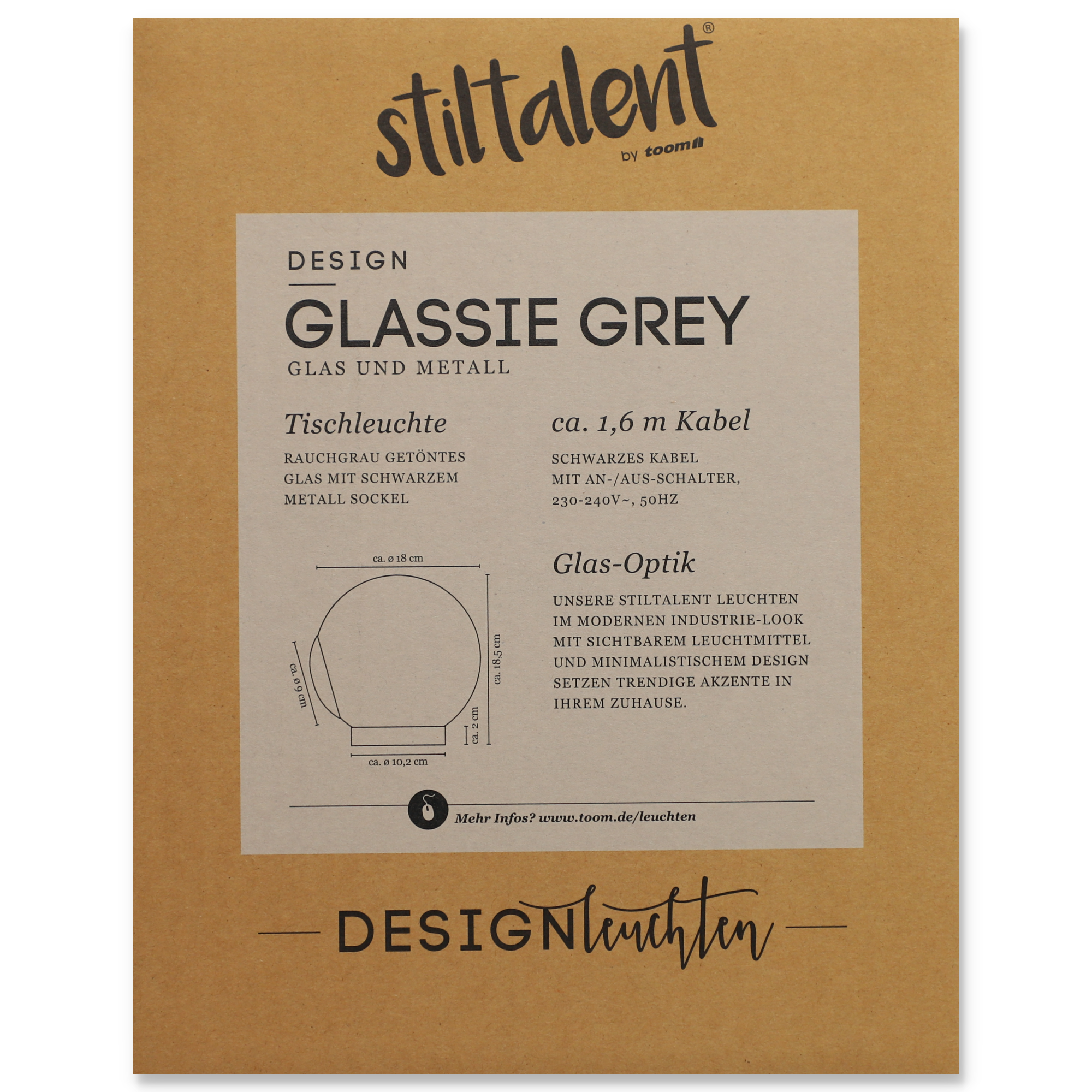Stiltalent by toom® Tischleuchte 'Glassie Grey' grau Ø 18 cm + product picture