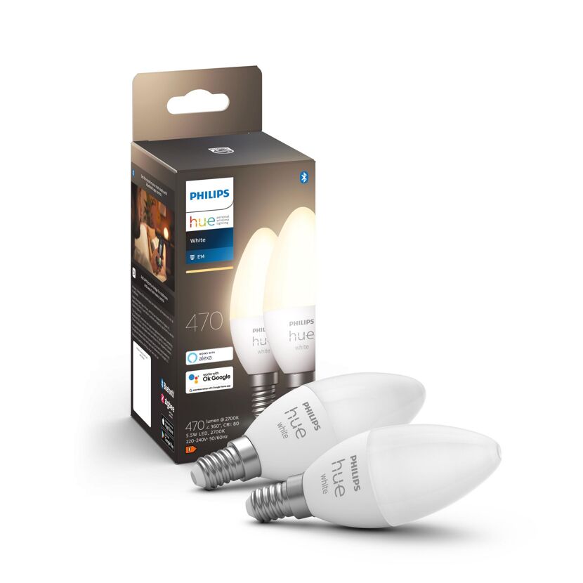 Zwei Philips Hue White Lampen und Verpackung