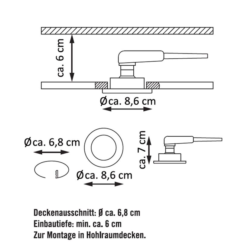 Schemazeichnung LED Einbauleuchte mit Maßen