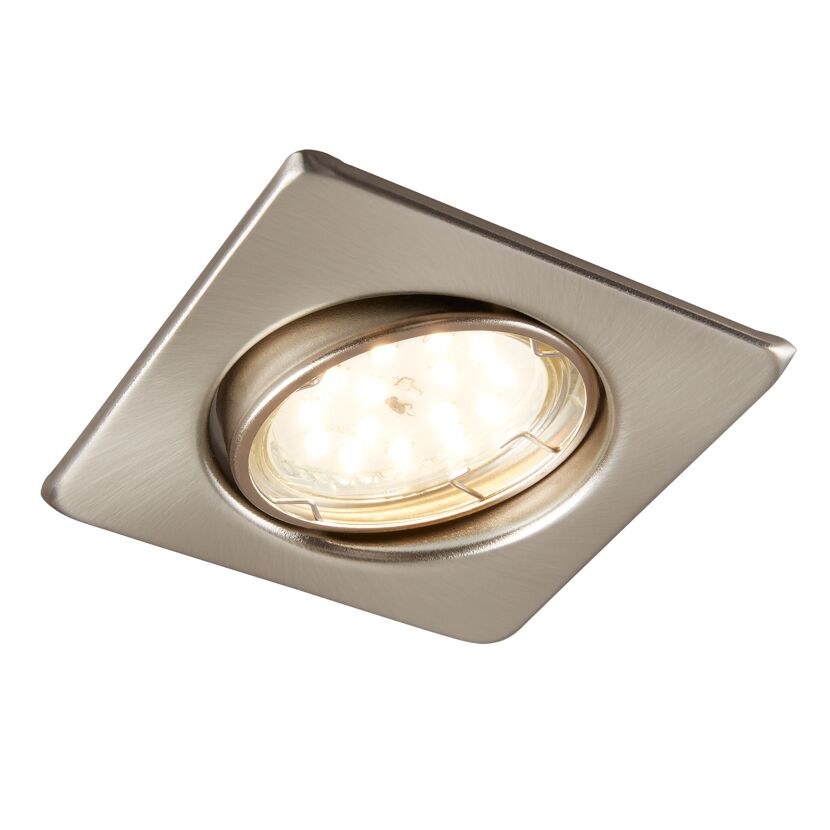 Eingeschaltete LED Einbauleuchte in Nickel