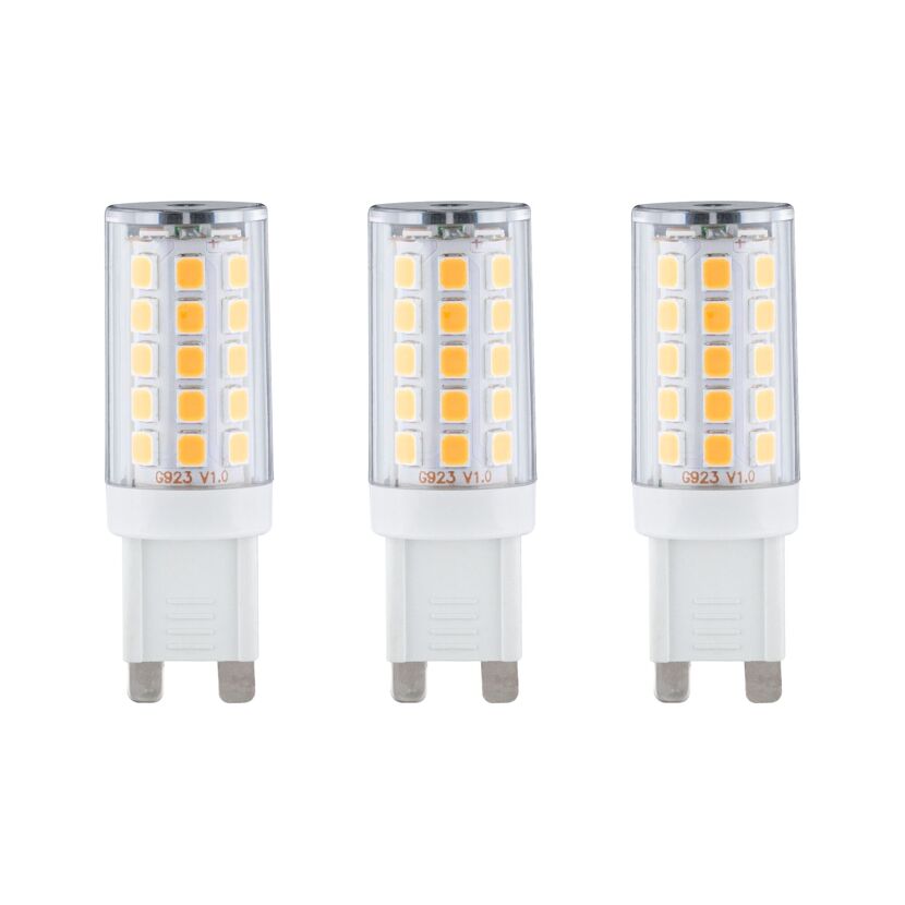 Drei klare G9 LED-Stiftleuchtmittel warmweiß