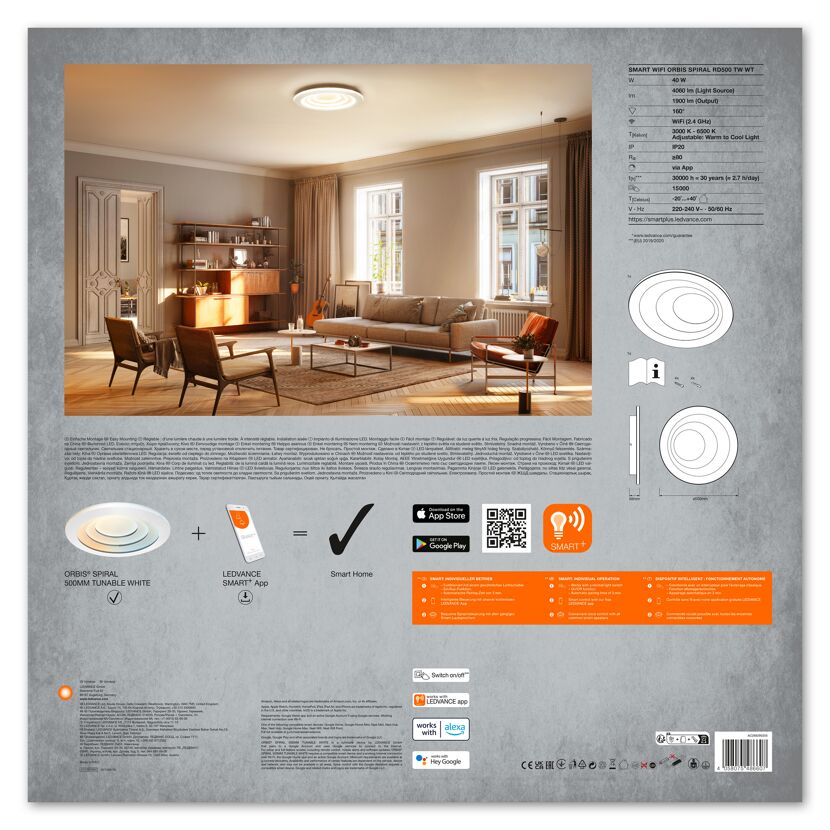 LED-Deckenleuchte 'Smart Spiral' weiß Ø 50 cm 4060 lm
