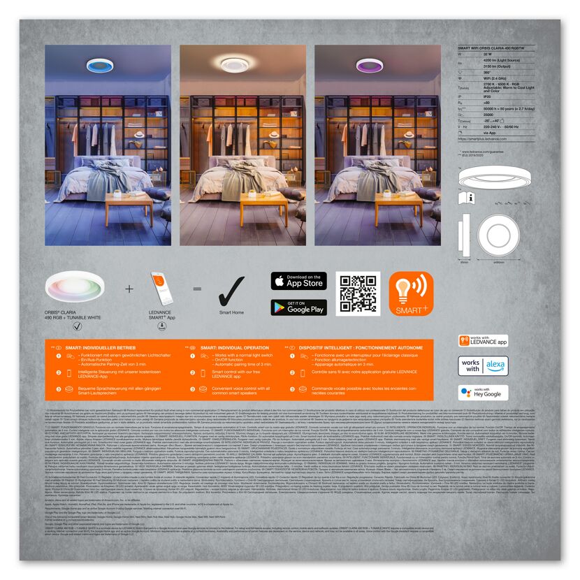 LED-Deckenleuchte 'Smart Claria' weiß Ø 49 cm 3150 lm