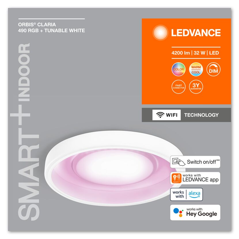 LED-Deckenleuchte ORBIS Claria, weiß, steuerbar
