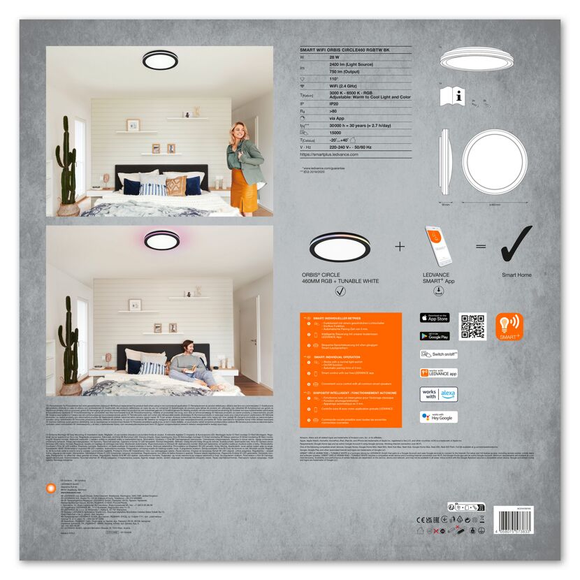 LED-Deckenleuchte 'Smart Circle' schwarz Ø 46 cm 2400 lm