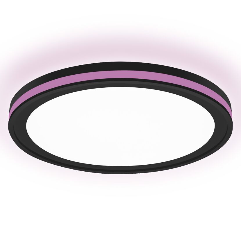 Schwarze LED-Deckenleuchte Smart Circle mit lilafarbenem Streifen