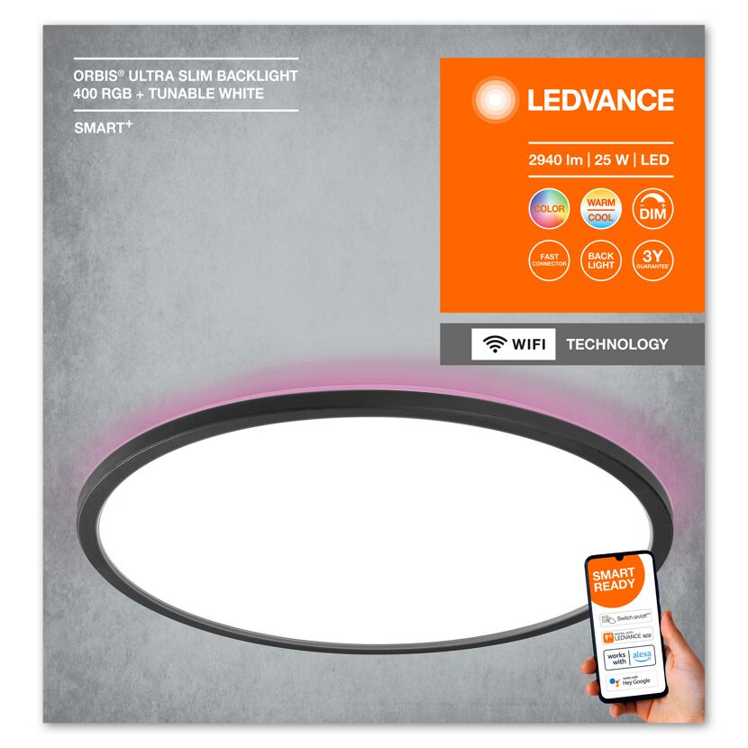 LED-Deckenleuchte 'Smart Slim' schwarz Ø 40 cm 1870 lm
