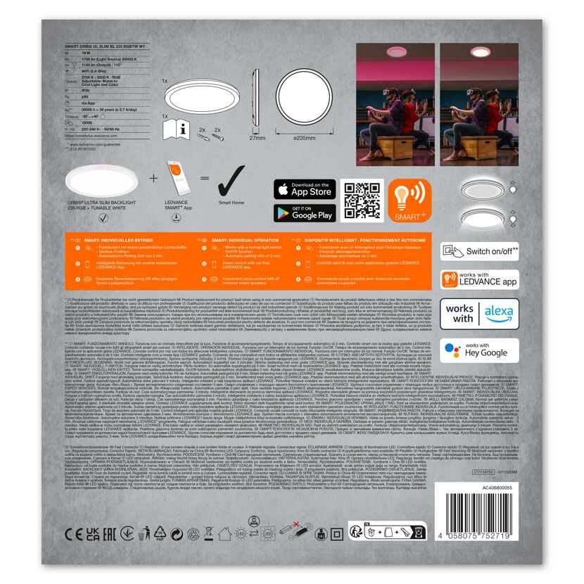 LED-Deckenleuchte 'Smart Slim' weiß Ø 23 cm 1140 lm