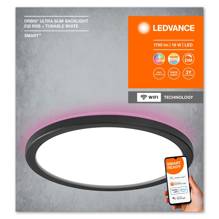 LED-Deckenleuchte 'Smart Slim' schwarz Ø 23 cm 1070 lm