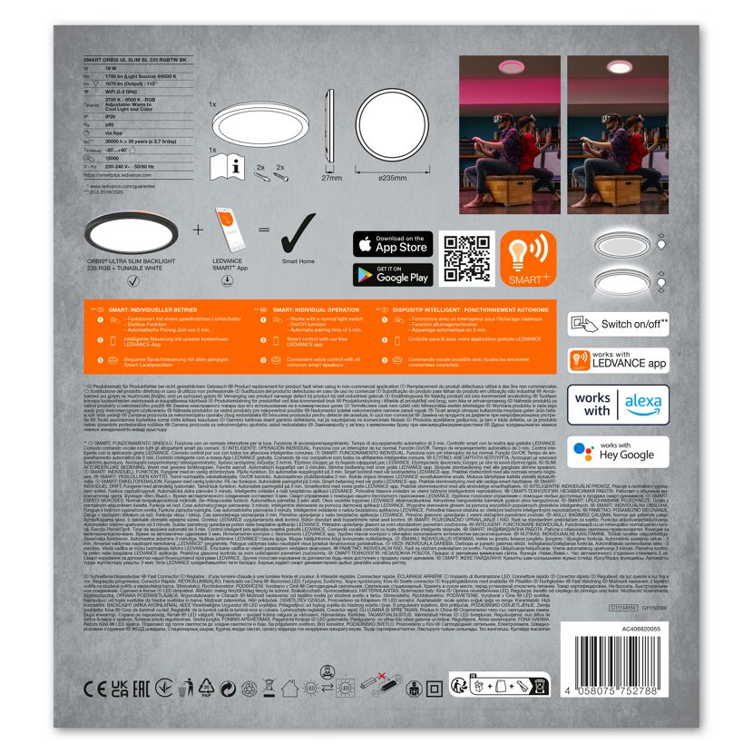 LED-Deckenleuchte 'Smart Slim' schwarz Ø 23 cm 1070 lm