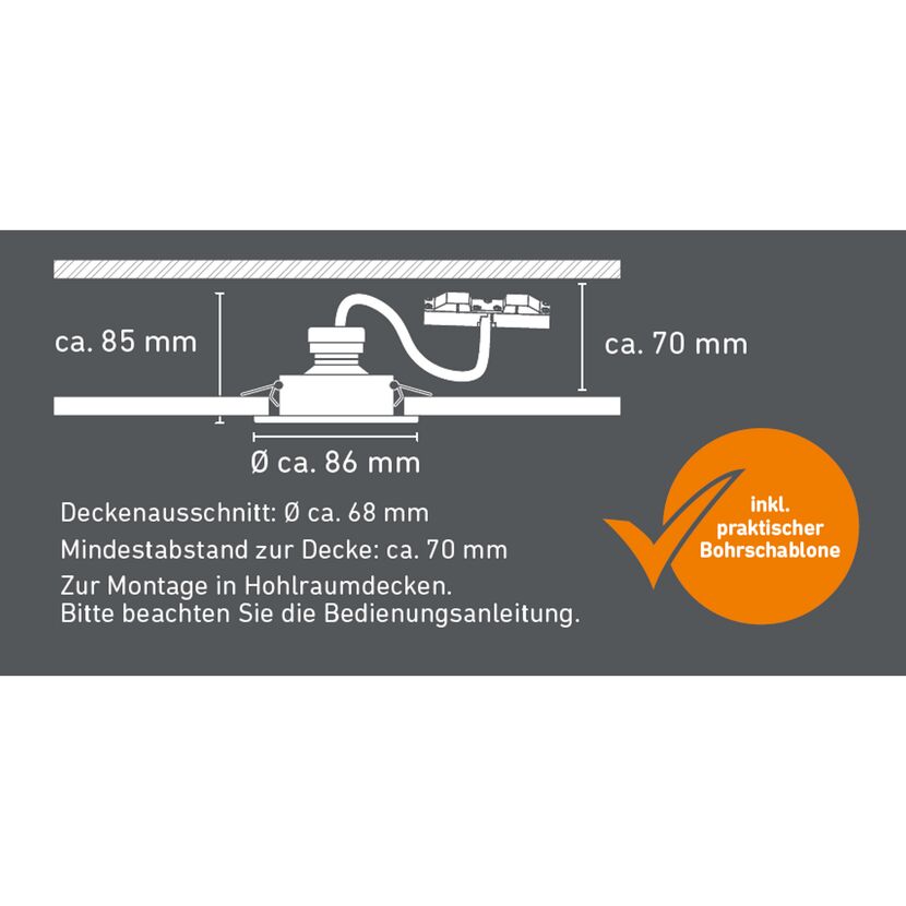 Schemazeichnung: Einbauleuchte in Hohlraumdecke