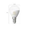 Philips Hue Tropfen Leuchtmittel mit Maßen.