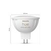 Philips Hue LED-Leuchtmittel GU5.3 Reflektor mit Maßen.